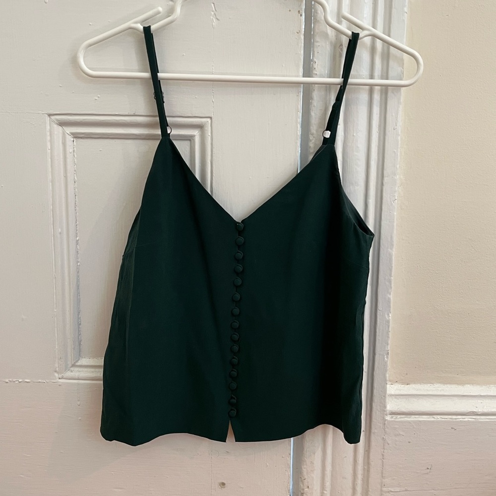 Madewell emerald green silk cami with button details, size 0